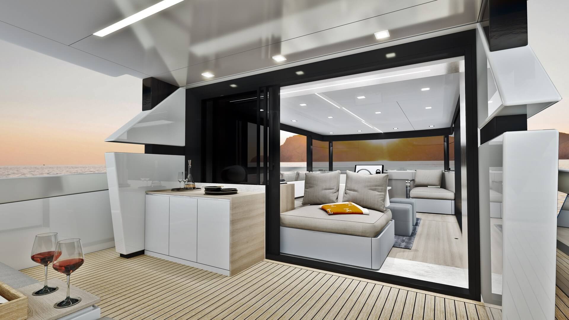 La Motion 48 clubbing yacht Ladenstein Yacht day boat kitchen outdoor close
