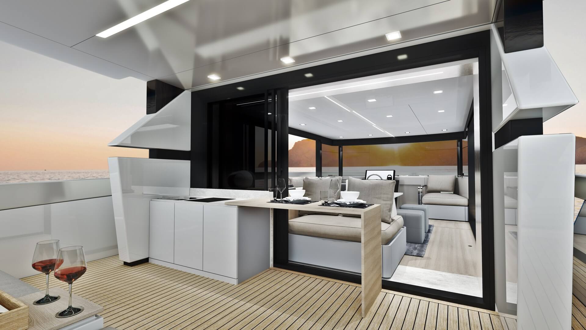 La Motion 48 clubbing yacht Ladenstein Yacht day boat kitchen outdoor open