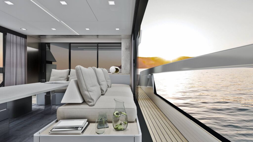 La Motion 48 clubbing yacht by Ladenstein yacht sofa look out mode